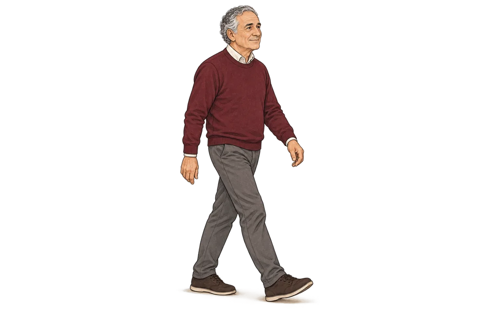 Un patient reprend doucement la marche.