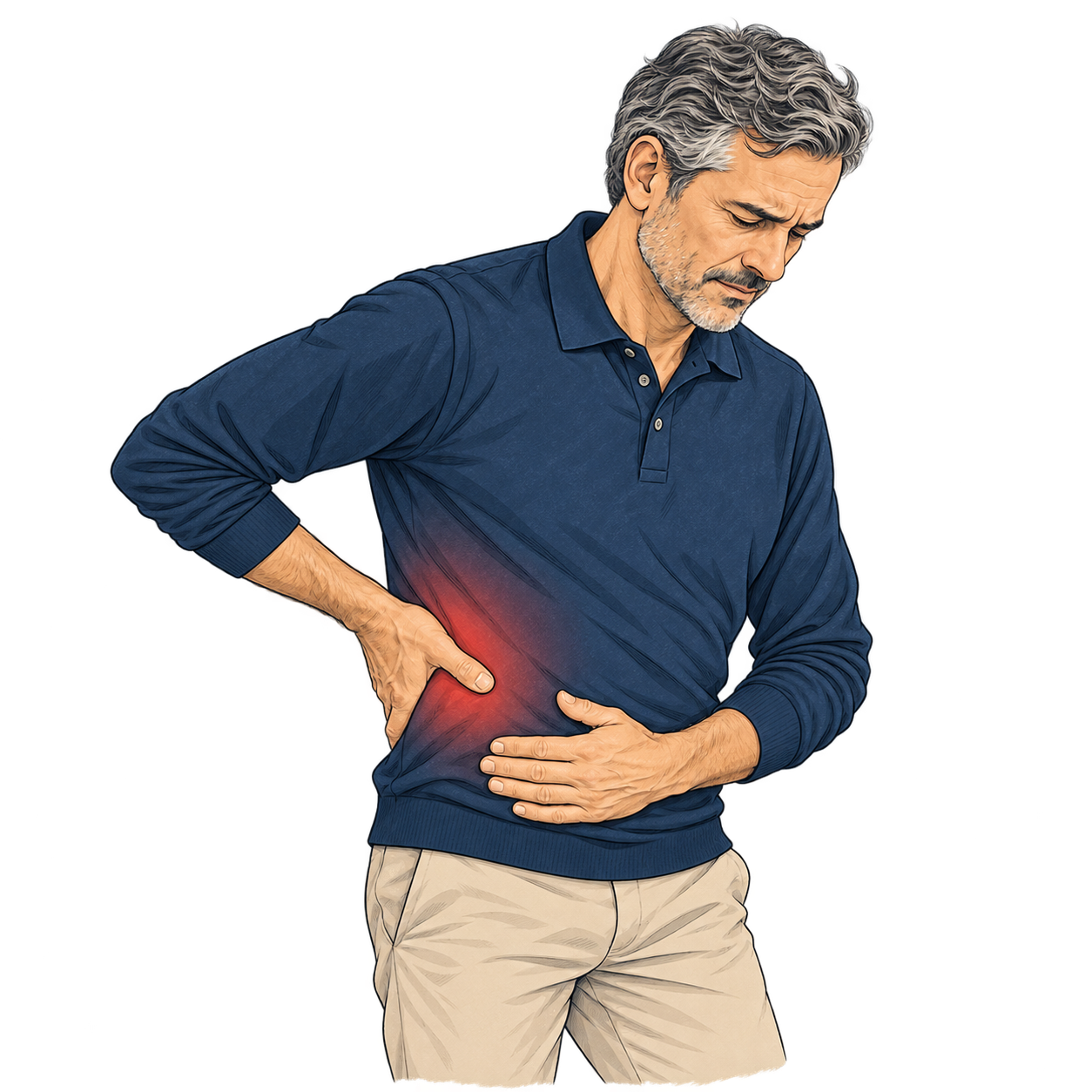 Illustration d’un homme portant la main à son flanc douloureux.